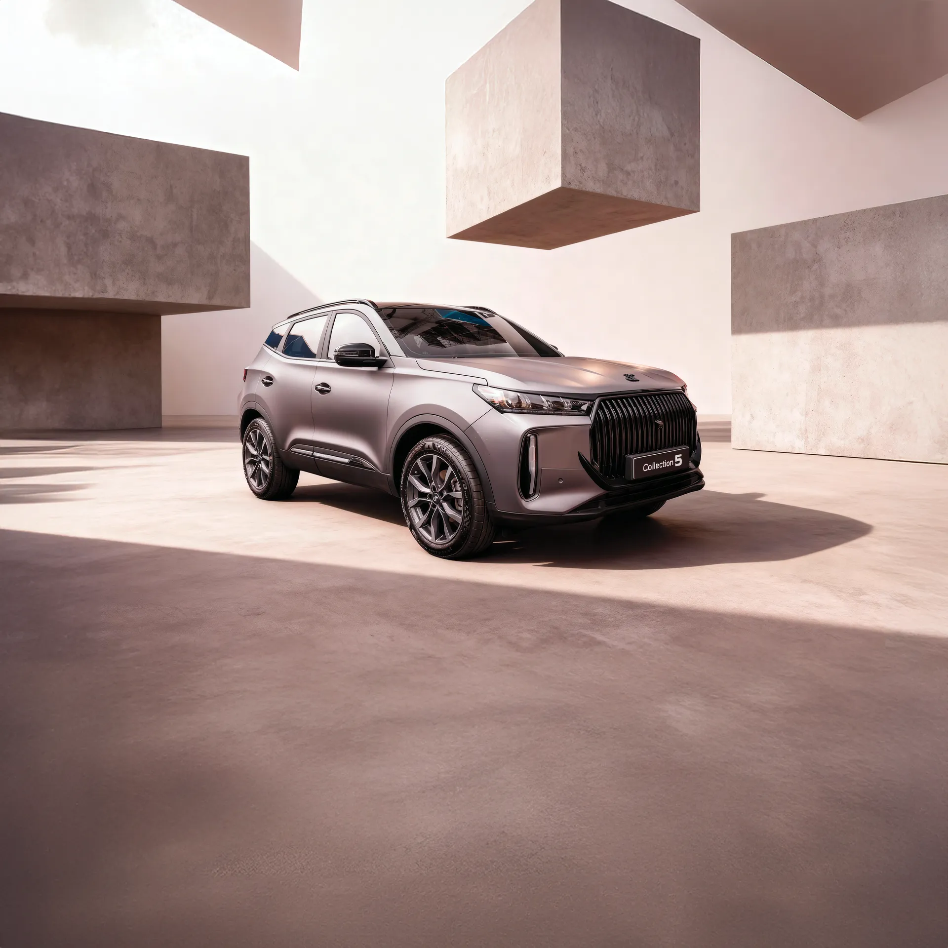 nuova dr 5 color sabbia con sfondo geometrico di cemento