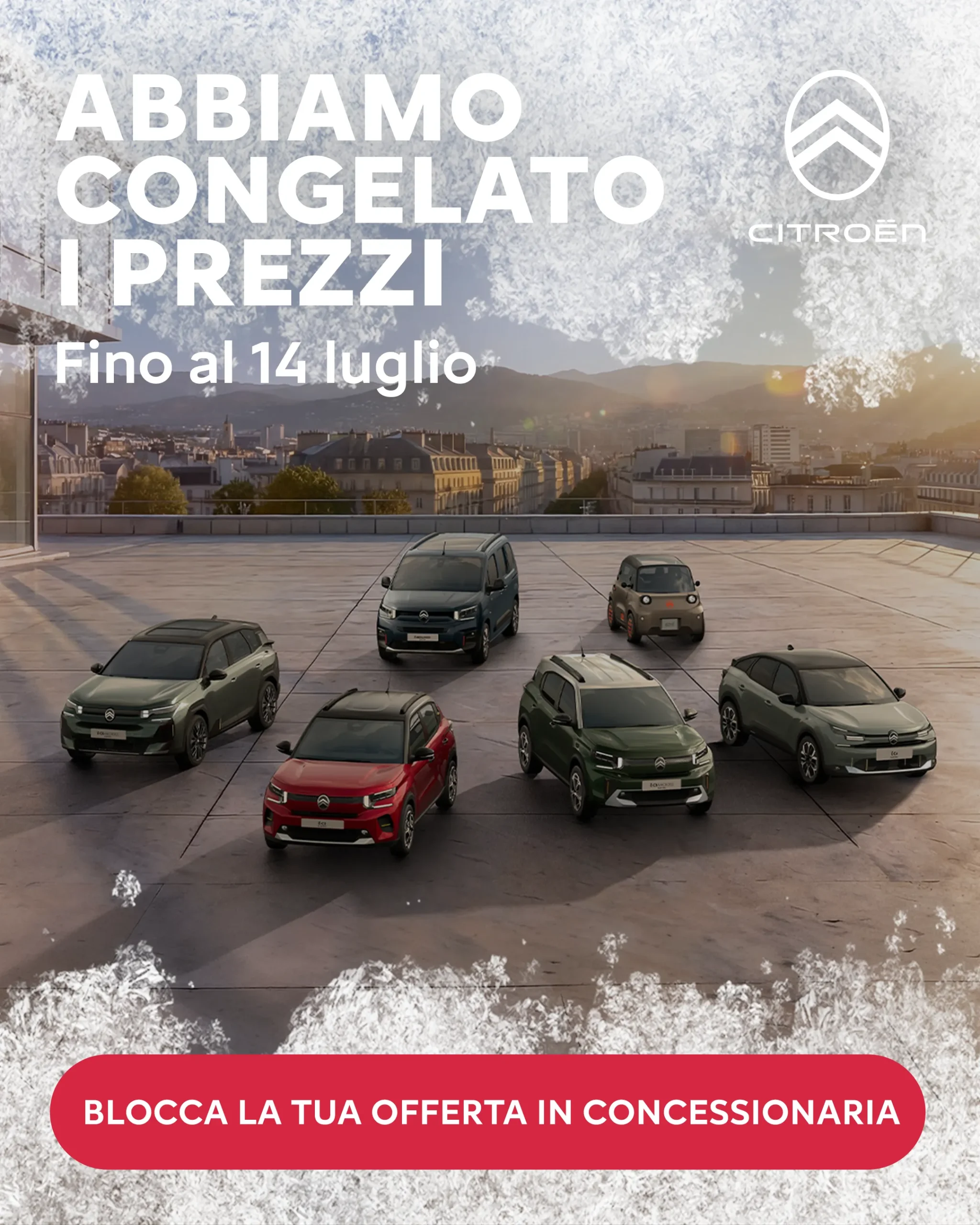 modelli citroen su piazzale con gelo che arriva dall'alto