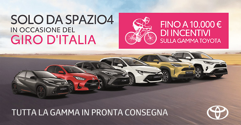 Gamma Toyota fino a <strong>10.000€</strong> di incentivi solo da <strong>Spazio4</strong>.  Festeggiamo il Giro d'Italia 2022!